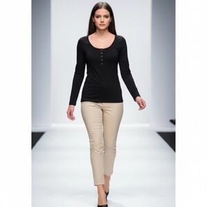 Shein Black Buttoned Scoop Neck Long Sleeve Top NWOT